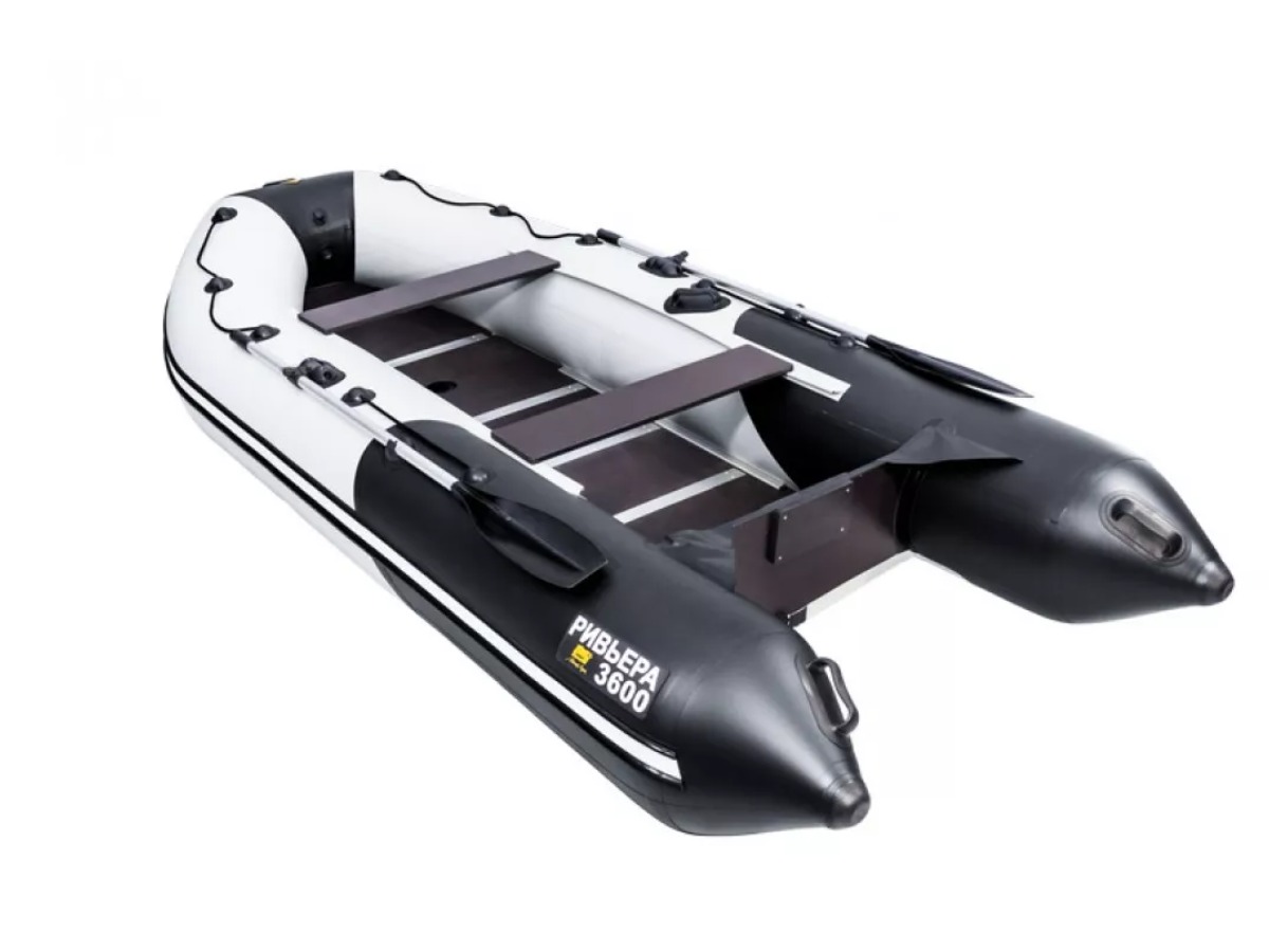 Купить Лодка ПВХ РИВЬЕРА 3600 килевое надувное дно "комби" светло-серый/черный в Москве фото4