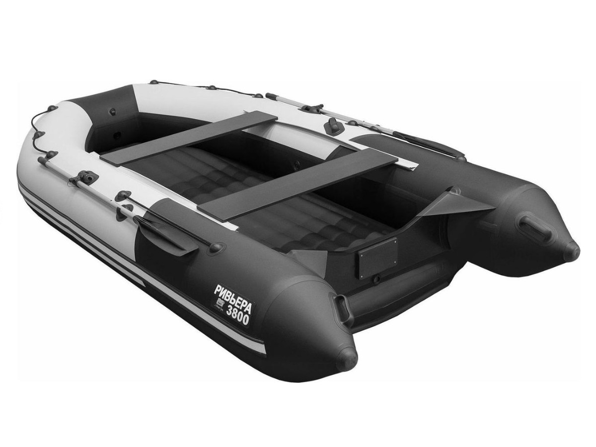 Купить Лодка ПВХ РИВЬЕРА 3800 килевое надувное дно "комби" светло-серый/черный в Москве фото2